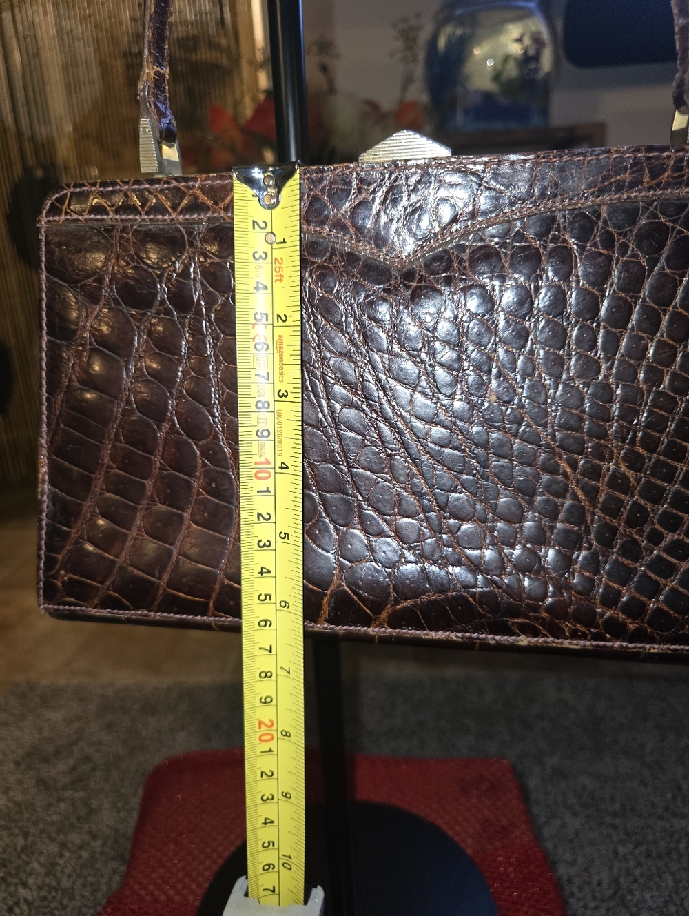 VINTAGE Classic Croc-Embossed Top-Handle Bag in Dark Brown EUC - Picture 12 of 13
